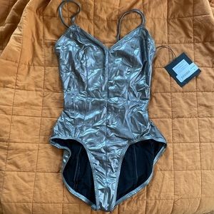 Norma Kamali silver metallic one piece swimsuit